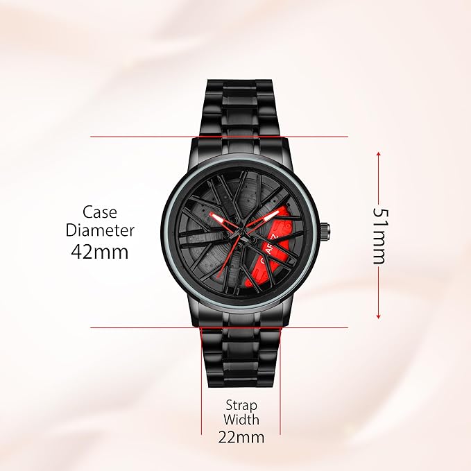 Spinning Car Wheel Dial with Black Coated Stainless Steel Chain & Butterfly Double Snap Lock for Men & Boys