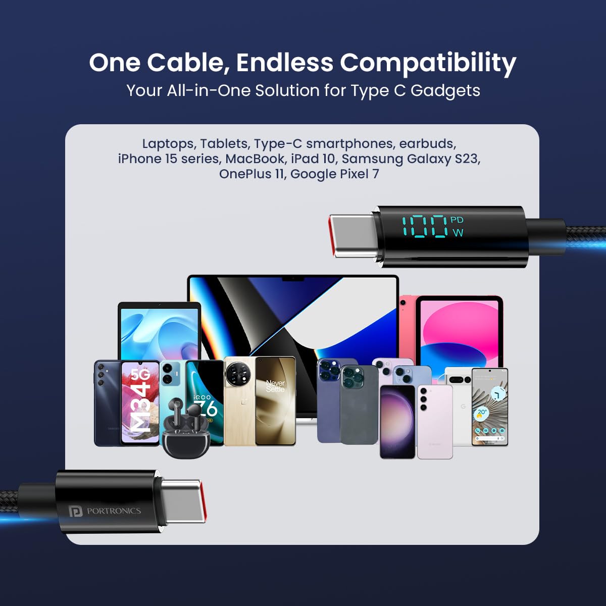 Portronics Konnect View 100W Type C to Type C Cable