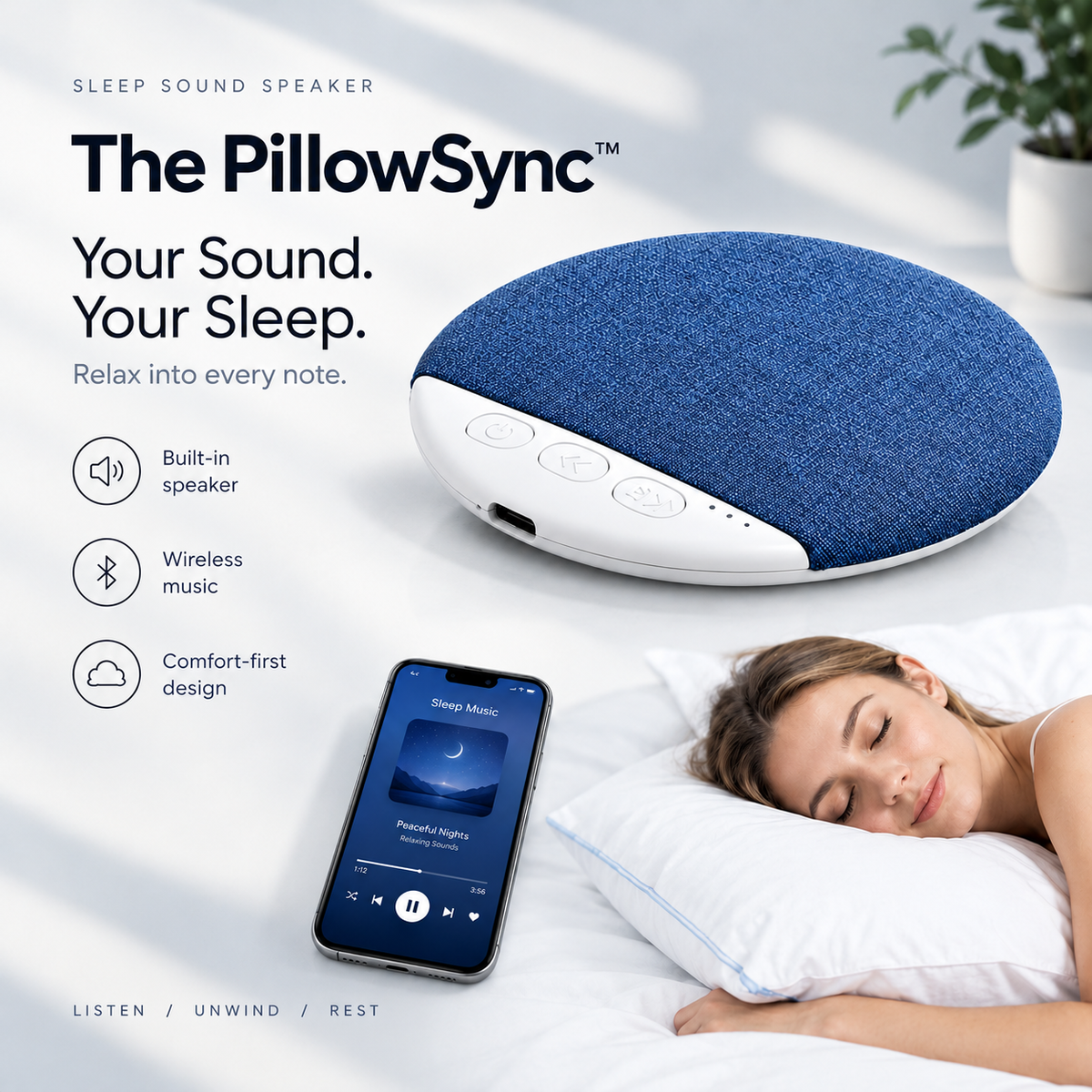 The PillowSync™ - Ultra Slim Premium Sleep Sound System