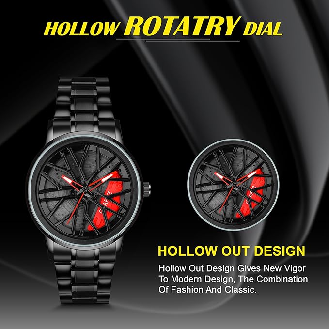 Spinning Car Wheel Dial with Black Coated Stainless Steel Chain & Butterfly Double Snap Lock for Men & Boys