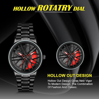 Spinning Car Wheel Dial with Black Coated Stainless Steel Chain & Butterfly Double Snap Lock for Men & Boys