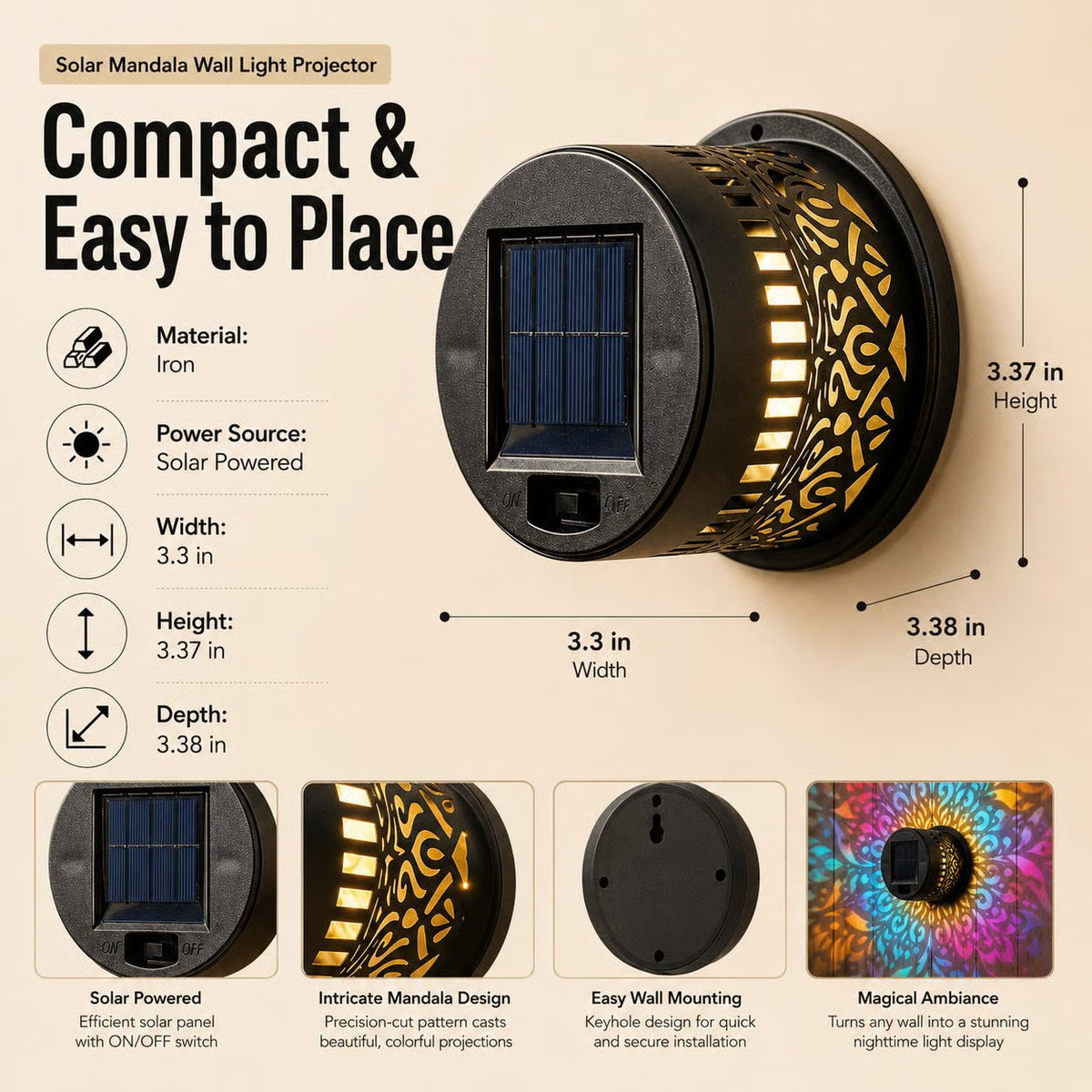 Gadget Brothers™ Outdoor Solar Mandala Light, Multicolor 7 Color Changing Projector Lamp
