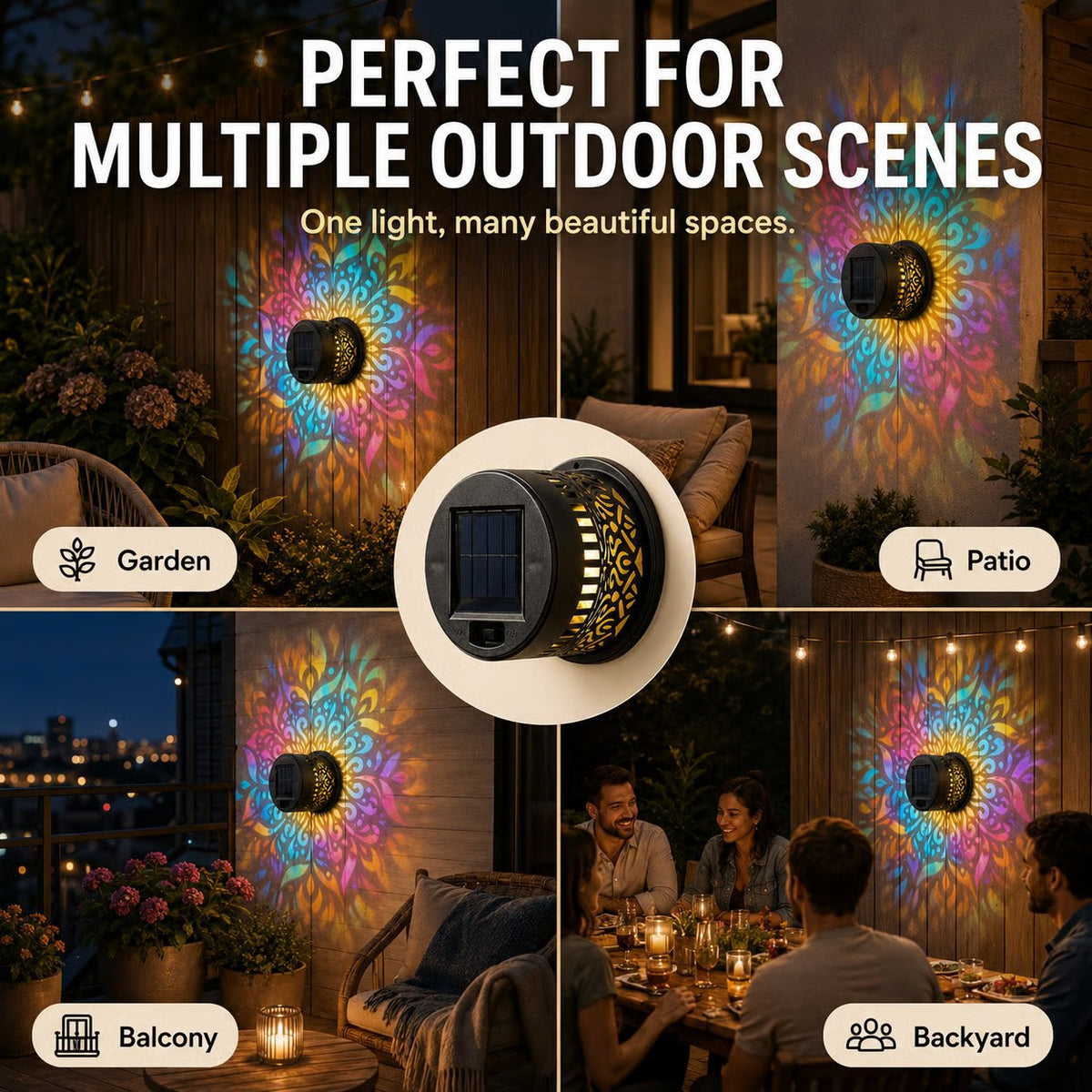 Gadget Brothers™ Outdoor Solar Mandala Light, Multicolor 7 Color Changing Projector Lamp