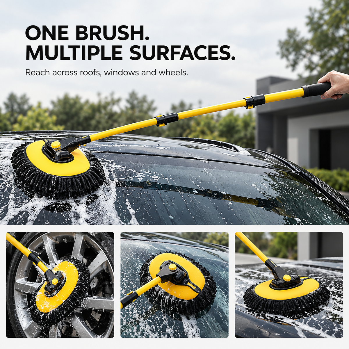 GlossDrive™ Curved Car Cleaning Brush with Extendable Telescopic Handle