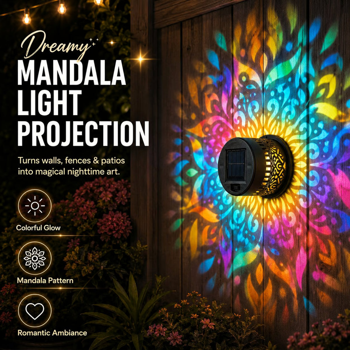 Gadget Brothers™ Outdoor Solar Mandala Light, Multicolor 7 Color Changing Projector Lamp