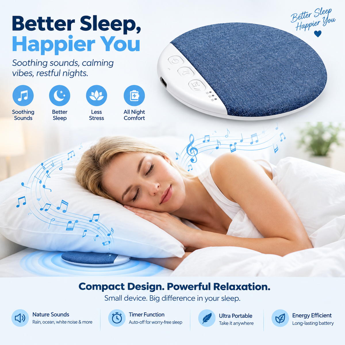 Gadget Brothers™ Slim Sleep Speaker — Slips Under Your Pillow