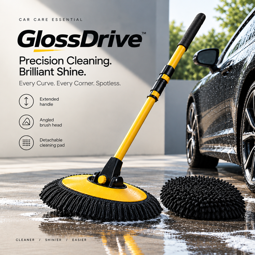 GlossDrive™ Curved Car Cleaning Brush with Extendable Telescopic Handle