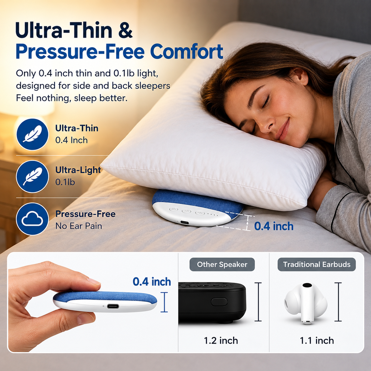 Gadget Brothers™ Slim Sleep Speaker — Slips Under Your Pillow